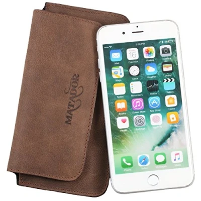 Abbildung von MATADOR Gürteltasche kompatibel mit iPhone 6 / 6s SE (2020/2022) Echt Leder Tasche Hülle Case Magnet Antik Tobacco Braun
