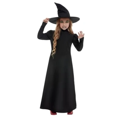 Abbildung von Smiffys Hexen Kostüm Wicked Witch, Klassisches schwarzes Hexenkostüm für Kinder