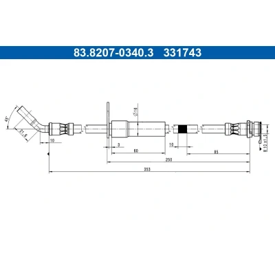 Abbildung von ATE 83.8207 0340.3 Bremsschläuche 353mm M10x1,5mm FORD: Puma SUV 1.0 EcoBoost, EcoBoost mHEV, 1.5 EcoBlue, ST Flexifuel