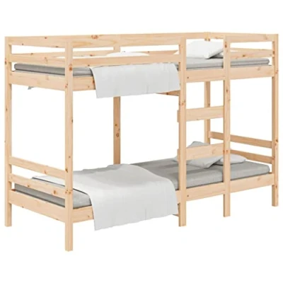 Abbildung von vidaXL Etagenbett, Kinderbett mit Rausfallschutz Leiter, Stockbett Lattenrost, Bett Holzbett Bodenbett, 80x200cm Massivholz Kiefer