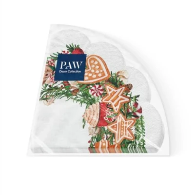 Abbildung von PAW Servietten 3 lagig (32 cm Durchmesser) I 12 Stück Perfekt für Weihnachten, Winter, Feiertage Heiligabend Tischdekoration Runde Seidenservietten Lebkuchen Gingerbread Wreath
