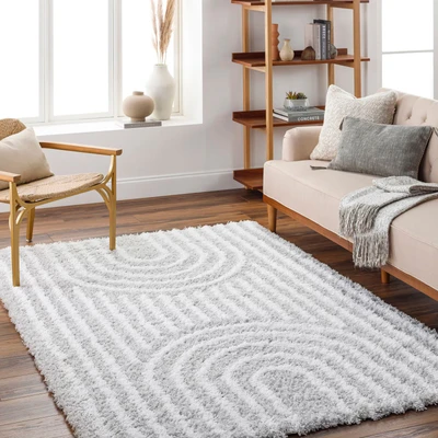 Abbildung von Surya Hochflor Teppich &quot;Geometric 2310&quot;, rechteckig, Flauschig, Langflor, Weich, Boho Wohnzimmerteppich, Grau