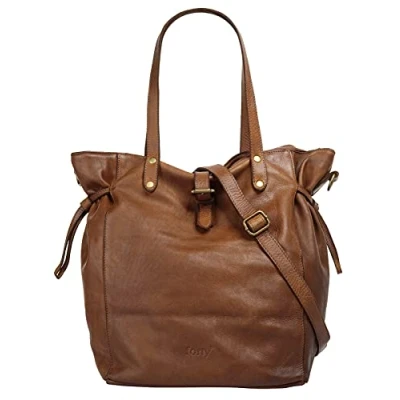 Abbildung von forty Shopper Echt Leder Damen Made in Italy, Umhängetasche aus Leder, Handtasche mit Kordelzug, erweiterbarer 021213