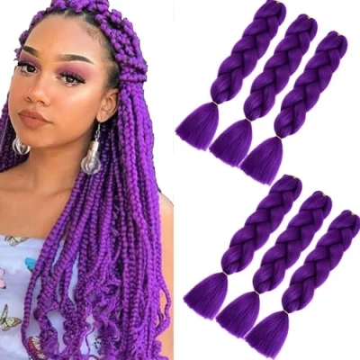 Abbildung von Kunsthaar Zum Einflechten.kanekalon Braiding Hair Extensions 24 Zoll 6packs Braids Lila Haarverlängerung Für Jumbo Haare(Dunkelviolett)