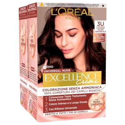 Abbildung von 2 x L&#039;Oréal Paris Excellence Creme Universal Nude Permanent, Dunkelbraun 3U, dreifach behandelt Farben