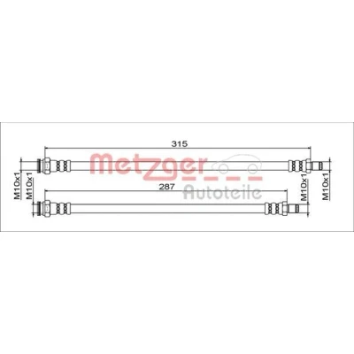 Abbildung von METZGER 4111791 Bremsschläuche Hinterachse links, rechts, innen 315, 287 SMART: Fortwo II Coupe, Cabrio