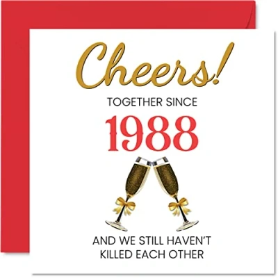 Abbildung von Stuff4 Lustige Korallen Jubiläumskarte für Ehemann und Ehefrau zusammen seit 1988 Karten zum 35. Hochzeitstag den Partner, 145 mm große Grußkarten fünfunddreißigste Jahrestage