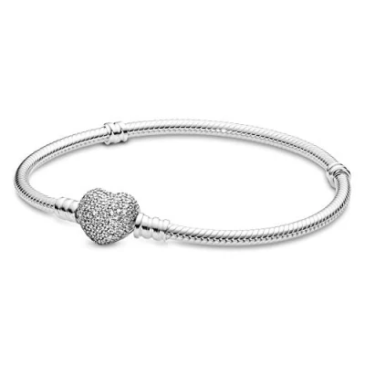Abbildung von Pandora Heart Clasp Snake Armband, Damen, Größe: 20, Sterling silver
