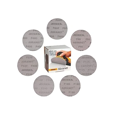 Abbildung von Mirka Abranet Netzschleifscheiben Ø 125 mm Klett / Mix Pack 5 von jeder Körnung 80, 120, 180, 240, 320, 400, 600 35 Stk Für alle 125mm Exzenterschleifer und Schleifmaschinen