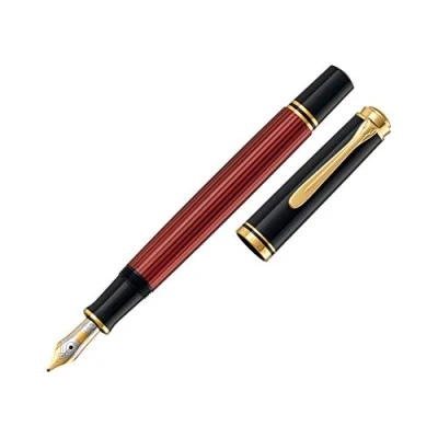 Abbildung von Pelikan Füllhalter Souverän 400, Schwarz Rot, Feder EF (extra fein), hochwertiger Kolbenfüller im Geschenk Etui, 818797