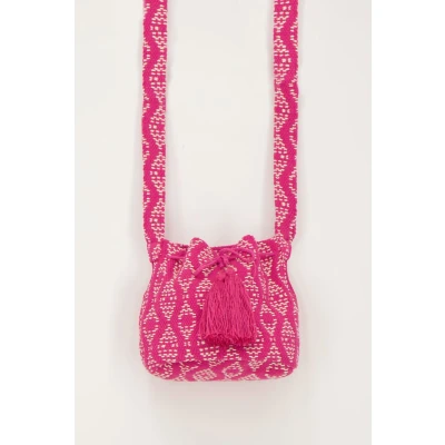 Abbildung von Pinke runde Schultertasche mit gewebtem Aztekenmuster My Jewellery
