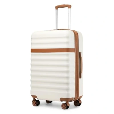 Abbildung von KONO Koffer Trolley Mittelgroß Reisekoffer von ABS+PC Hartschalenkoffer mit 4 Rollen TSA Schloss (Creme/Braun,L)