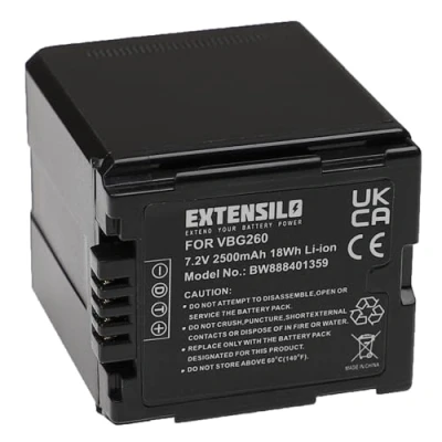 Abbildung von EXTENSILO Akku kompatibel mit Panasonic SDR H80, H90, VDR D160, D220, D310 Videokamera Camcorder (2500mAh, 7,2V, Li Ion, Schwarz)