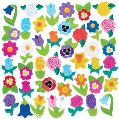 Abbildung von Baker Ross FC747 Frühlingsblumen Moosgummi Sticker 200 Stück, Großpackung Blumen Schaumstoff Aufkleber für Kinder zum Basteln, Gestalten und Dekorieren