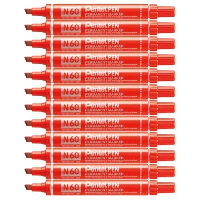 Abbildung von Pentel Pen N60 Permanentmarker, Keilspitze, Rot, 12 Stück