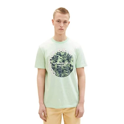 Abbildung von TOM TAILOR Denim Herren 1038460 T Shirt mit Print, 31353 Green White Fine Yd Stripe, L