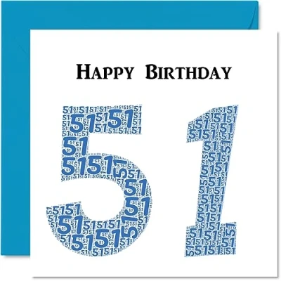 Abbildung von lustige Geburtstagskarte zum 51. Geburtstag für Männer Shapecloud Happy Birthday Karte Vater, Mutter, Großvater, Nanny, Oma, Onkel, Tante, Cousin, Freund, 145 mm x Grußkarten,