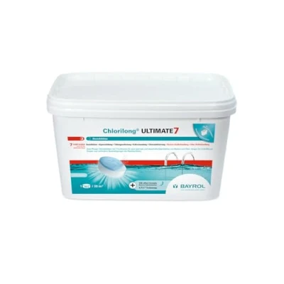 Abbildung von BAYROL Chlorilong ULTIMATE 7 Pool Desinfektion in 1 Chlortabletten 300g, sehr hoher Aktivchlor Gehalt, langsam löslich 4,8 kg