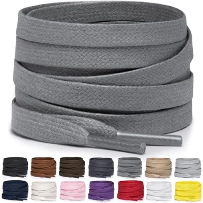Abbildung von Miscly Schnürsenkel Flach Gewachst Reißfest für Steifel und Lederschuhe 100% Baumwolle Ø 6mm (183 cm, Grau)