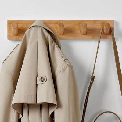 Abbildung von LARHN Garderobenleiste Holz mit 5 Haken, 42cm Wandgarderobe, Jackenhalter Wand, Hakenleiste Garderobe Kleiderhaken, Garderobenhaken Series 6