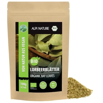 Abbildung von Bio Lorbeerblätter getrocknet (100g), geschnitten, Lorbeer Blätter aus kontrolliert biologischem Anbau, laborgeprüft, 100% rein und naturbelassen