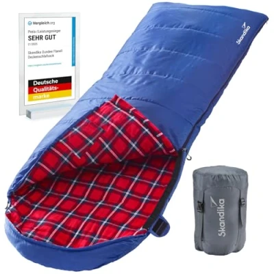 Abbildung von Skandika Deckenschlafsack Dundee Flanell, Reißverschluss links, Baumwolle, Camping, Erwachsene, koppelbar, Doppelschlafsack, 3 Jahreszeiten, bis 20C, 220 x 80 cm