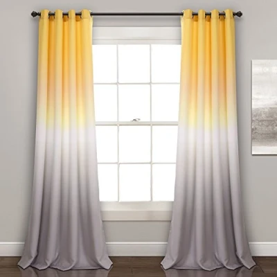 Abbildung von Lush Decor, Fiesta Vorhänge, Lichtfilterung, für Wohnzimmer, Esszimmer, Schlafzimmer, 1 Paar, 132,1 x 241,3 cm, Gelb und Grau