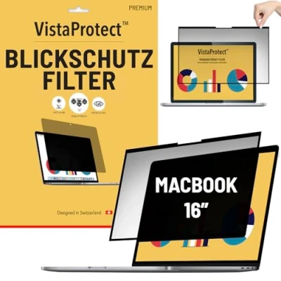 Abbildung von VistaProtect Premium Blickschutzfilter &amp; Anti Blaulicht Filter. Magnetisch Displayschutzfolie für Apple MacBook Pro 16 (M1/M3 2021+)