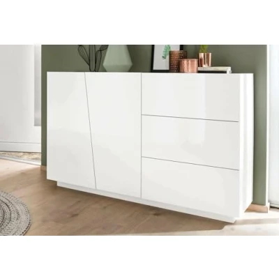 Abbildung von Dmora Modernes Sideboard mit 2 Türen und 3 Schubladen, Made in Italy, Küchen Sideboard, Wohnzimmer Design Buffet, 141x43h86 cm, glänzend weiße Farbe