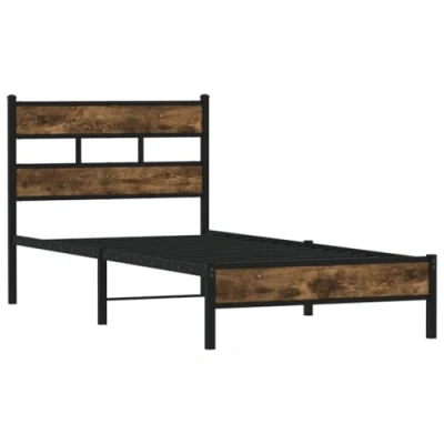 Abbildung von vidaXL Bettgestell, Bett mit Kopfteil, Bettrahmen Lattenrost Mittelfüßen, Metallbett Einzelbett für Schlafzimmer, Sonoma Eiche 90x200cm