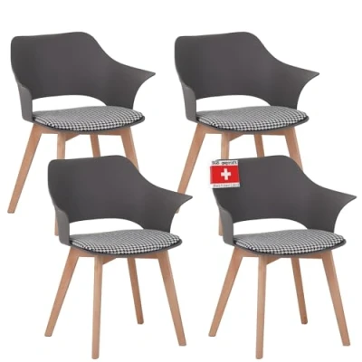 Abbildung von Albatros International Esszimmerstuhl AALBORG 4er Set Grau Modern Polsterstuhl, Buche Massiv Holz, Skandinavisches Retro Design,bequemer Schalenstuhl