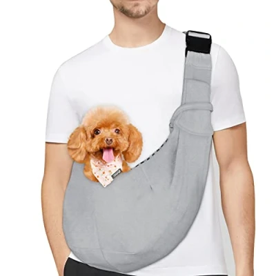 Abbildung von PetLoft Tragetuch Hund, Reversibel Kleine Hundetrage, Einstellbar Pet Tragetuch, Freisprecheinrichtung Cross Body Carrier mit Halsband für Hund/Katze/Hase (Braun)