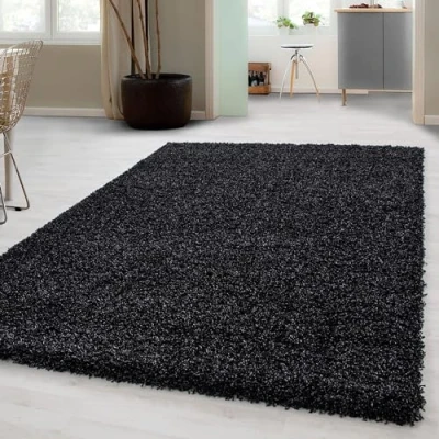 Abbildung von Carpetsale24 Shaggy Hochflor Teppich Wohnzimmer 160 x 230 cm Anthrazit Modern Flauschiger Extra Weich, Pflegeleicht und Einfarbig Ideal als für Schlafzimmer, Esszimmer Küche