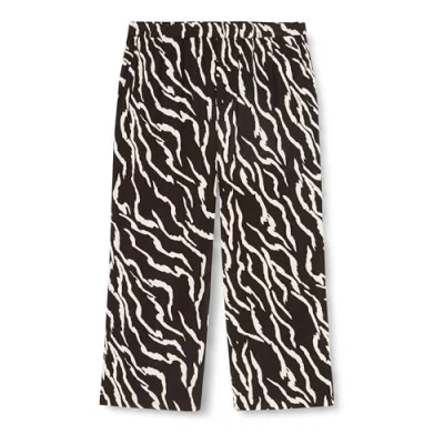 Abbildung von Kaffe Curve Damen Plus Size Women&#039;s Casual Pants Elastic Waist Printed Straight Legs Hose, Black/Antique Zebra Print,