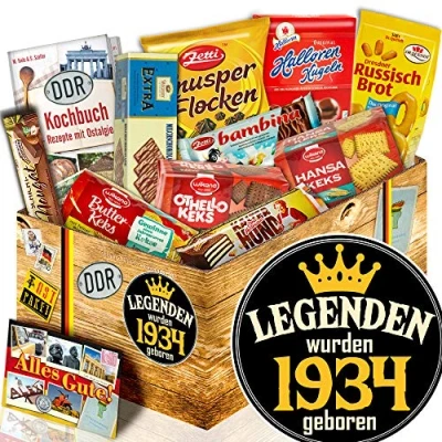 Abbildung von Keks Schachtel Geschenk/DDR Box/Legenden 1934 / Geburtstagsgeschenk für Ihn 90.