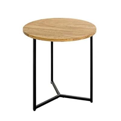 Abbildung von HAKU Möbel Beistelltisch Eiche, schwarz, Massivholz, Metall Maße: H 52 cm x Ø 50 cm, Style: Modern