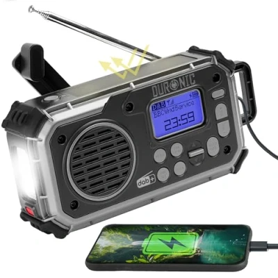 Abbildung von Duronic SDAB1 Kurbelradio, Tragbares Solar Notfall DAB FM Radio mit LED Licht und Kurbel, Batteriebetrieb 2000mAh Powerbank, Bluetooth Speaker