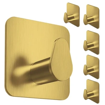 Abbildung von 4smile Handtuchhalter ohne Bohren, golden 6er Set Badezimmer Handtuchhalter, ovale Klebehaken aus Edelstahl, wasserfeste Haken für Bad, WC, Küche Hochwertige selbstklebend, Handtuchhaken