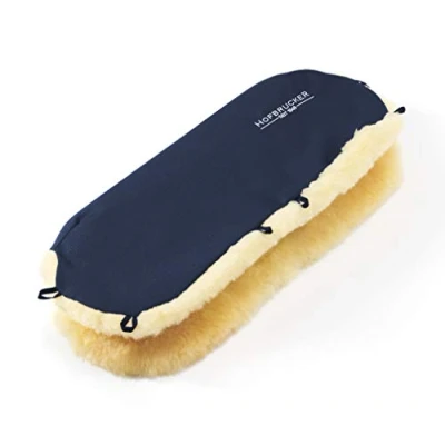 Abbildung von Hofbrucker Handwärmer, Handmuff aus echtem Lammfell für Kinderwagen, Buggy, Sportwagen, warme Handschuhe, wasserabweisend, windabweisend, Farbe: dunkelblau