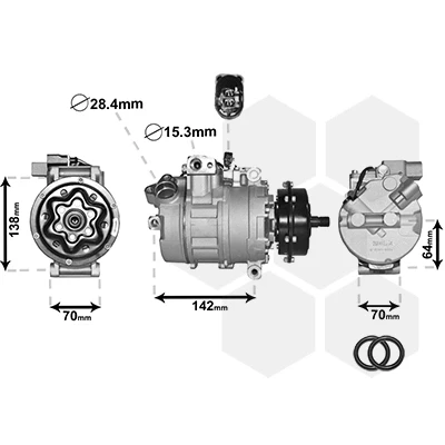 Abbildung von VAN WEZEL 5800K087 Kompressor 7SEU16C 12 PAG 46 R 134a mit Zubehör VOLKSWAGEN: Transporter 5 Bus, Multivan (7HM, Touareg I