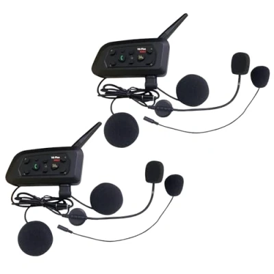 Abbildung von QSPORTPEAK V6 Plus Motorrad Intercom Bluetooth Headsets, 1200M bis zu 6 Reiters Motorradhelm Interphone Gegensprechanlage Kommunikationssysteme, GPS, Freisprechen, 2 Stück