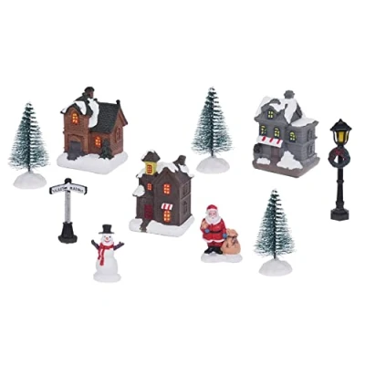 Abbildung von Spetebo Weihnachtsdorf Szene beleuchtet 10 teilig LED Weihnachtsstadt in Blister Geschenkverpackung Weihnachtsdeko Tischdeko Geschenkidee Batterie betrieben