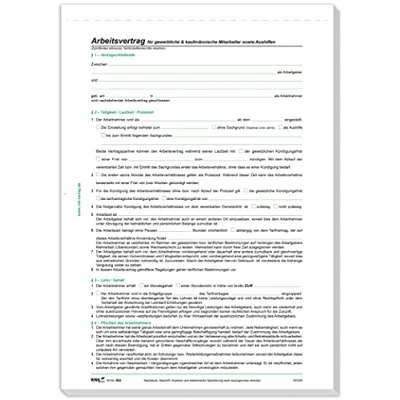 Abbildung von RNKVERLAG 502/10 Arbeitsvertrag für gewerbliche &amp; kaufmännische Mitarbeiter, DIN A4, 10 Verträge