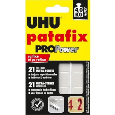 Abbildung von UHU Patafix Propower Fixierpaste, vorgeschnittene Pastillen Ultra stark (bis zu 3 kg) und neu positionierbar, 21 Tabletten, schwarz