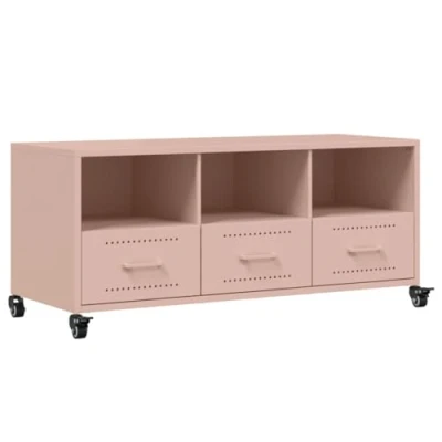 Abbildung von vidaXL TV Schrank, Lowboard für Fernseher, Fernsehtisch mit Rollen Stauraum, Möbel Fernsehschrank Wohnzimmer, Rosa Kaltgewalzter Stahl