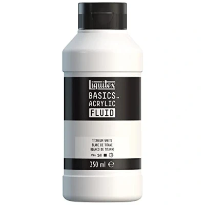 Abbildung von Liquitex 8870428 Basics Fluid Acrylfarbe mit fließender Konsiszenz, schnell trocknend, lichtecht, wasserfest, auf Wasserbasis, 250ml Flasche Titanweiß