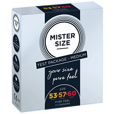 Abbildung von MISTER SIZE Kondome Extra Dünn &amp; Hauchzart Gefühlsecht Feucht Perfekte Passform Aus Naturkautschuk Latex für Natürliches Gefühl Höchste Sicherheit (3er Pack, Test Package Medium)