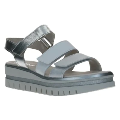 Abbildung von Gabor Damen Riemchensandalen, Frauen Sandalen,Sandaletten,Sommersandalen,bequem,flach,Sommerschuhe,Strandschuhe,Weiss/Silber Kombi,38 EU / 5 UK