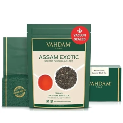 Abbildung von VAHDAM, Assam Exotic Summer Schwarzer Tee (100g) Loser Blätter Schwarztee Stark, Malzig &amp; Reichhaltig 100% Natürliche Inhaltsstoffe Direkt Von Der Quelle In Indien Aufbrühen Heißen/Eistee