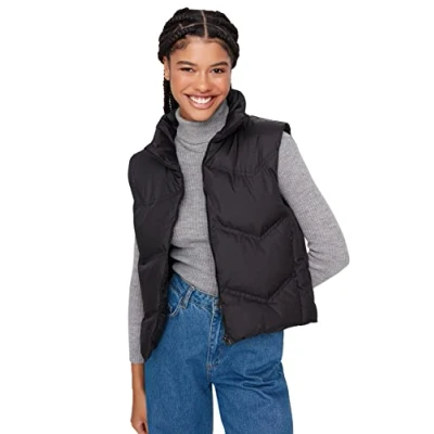 Abbildung von TRENDYOL Damen Standing Collar Plain Regular Vest Sweater, Schwarz, L EU